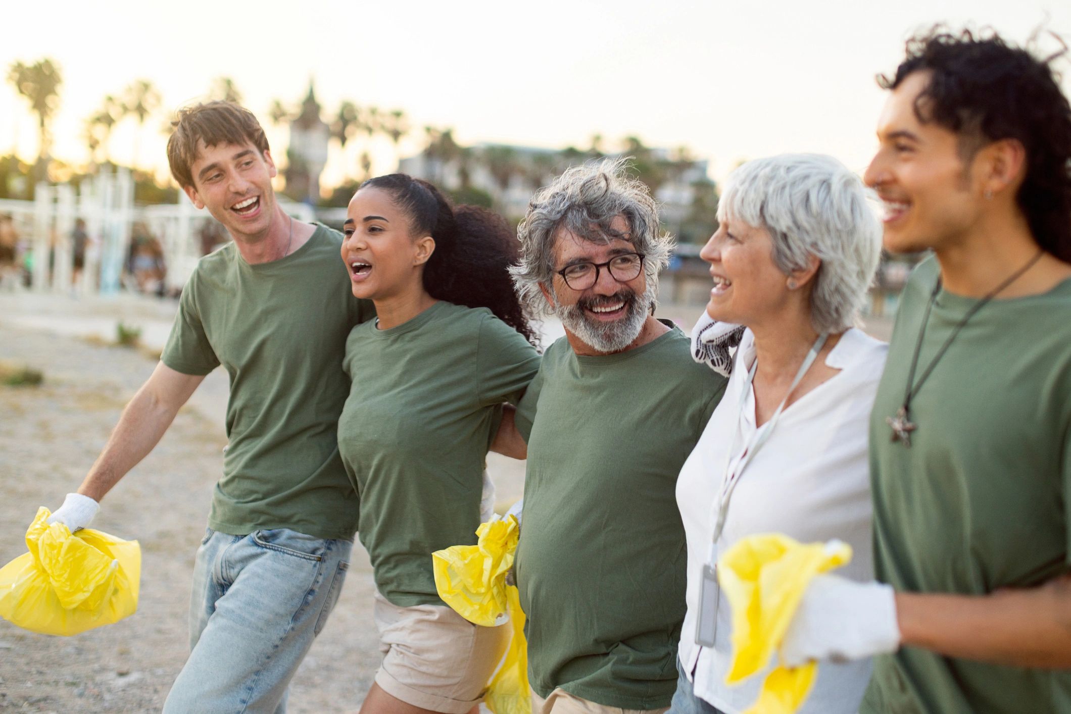 Volunteers walking together after a community project